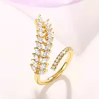 GOLD PLATED CZ STONE-STUDDED LEAF INSPIRED ADJUSTABLE FINGER RING