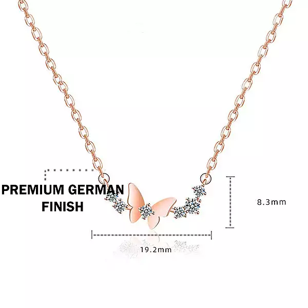 ROSE GOLD PLATED AMERICAN DIAMOND STUDDED BUTTERFLY THEMED CONTEMPORARY PENDANT