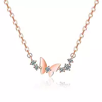ROSE GOLD PLATED AMERICAN DIAMOND STUDDED BUTTERFLY THEMED CONTEMPORARY PENDANT
