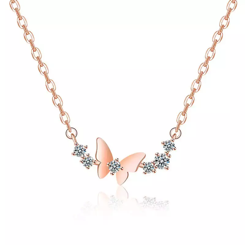 ROSE GOLD PLATED AMERICAN DIAMOND STUDDED BUTTERFLY THEMED CONTEMPORARY PENDANT