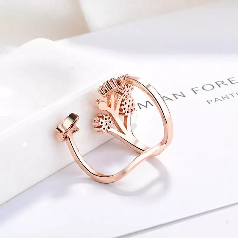 ROSE GOLD PLATED AMERICAN DIAMOND STUDDED CONTEMPORARY KOREAN FINGER RING