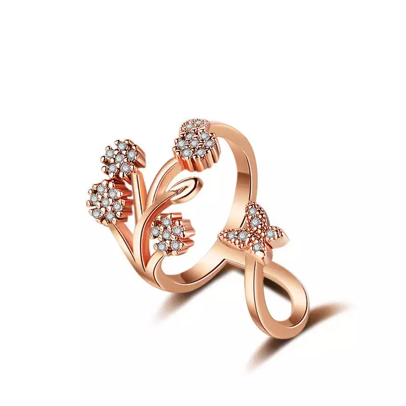 ROSE GOLD PLATED AMERICAN DIAMOND STUDDED CONTEMPORARY KOREAN FINGER RING