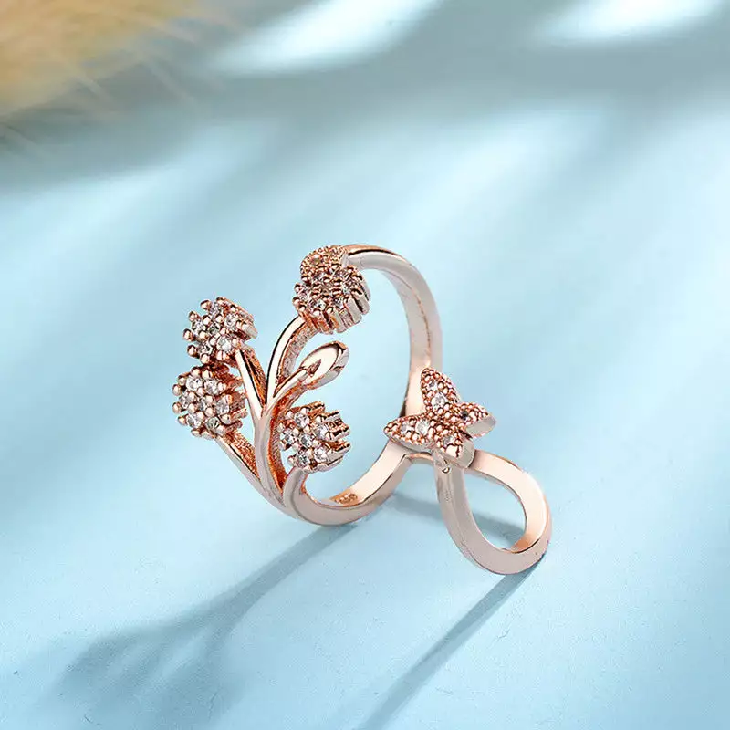ROSE GOLD PLATED AMERICAN DIAMOND STUDDED CONTEMPORARY KOREAN FINGER RING