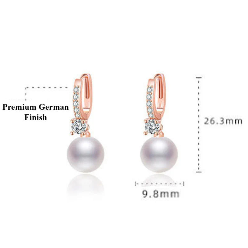 ROSE GOLD PLATED AMERICAN DIAMOND STUDDED CONTEMPORARY PEARL KOREAN DROP EARRINGS