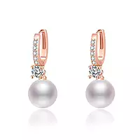 ROSE GOLD PLATED AMERICAN DIAMOND STUDDED CONTEMPORARY PEARL KOREAN DROP EARRINGS