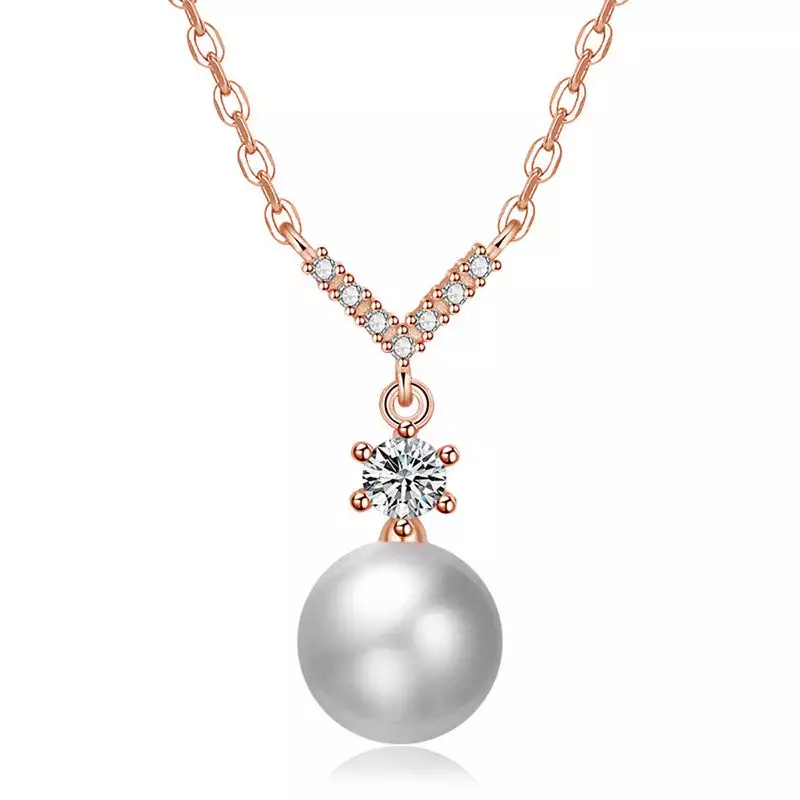 ROSE GOLD PLATED AMERICAN DIAMOND STUDDED CONTEMPORARY KOREAN PENDANT