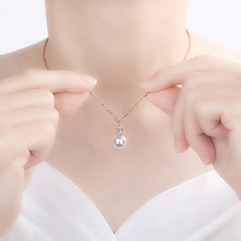ROSE GOLD PLATED AMERICAN DIAMOND STUDDED CONTEMPORARY KOREAN PENDANT