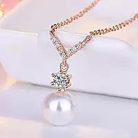 ROSE GOLD PLATED AMERICAN DIAMOND STUDDED CONTEMPORARY KOREAN PENDANT