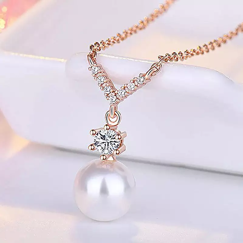 ROSE GOLD PLATED AMERICAN DIAMOND STUDDED CONTEMPORARY KOREAN PENDANT