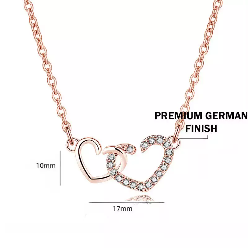 ROSE GOLD PLATED AMERICAN DIAMOND STUDDED DUAL HEART CONTEMPORARY KOREAN PENDANT
