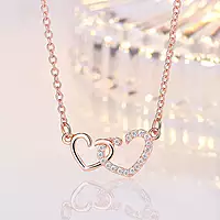 ROSE GOLD PLATED AMERICAN DIAMOND STUDDED DUAL HEART CONTEMPORARY KOREAN PENDANT