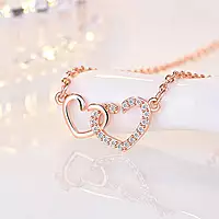 ROSE GOLD PLATED AMERICAN DIAMOND STUDDED DUAL HEART CONTEMPORARY KOREAN PENDANT