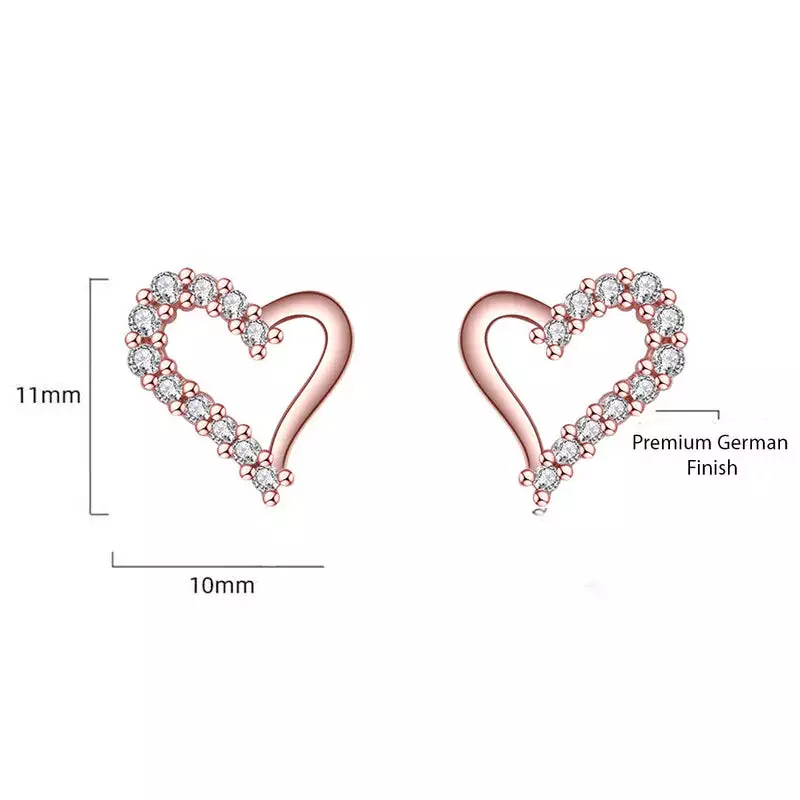 ROSE GOLD PLATED AMERICAN DIAMOND STUDDED HEART SHAPE KOREAN STUD EARRINGS