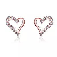 ROSE GOLD PLATED AMERICAN DIAMOND STUDDED HEART SHAPE KOREAN STUD EARRINGS