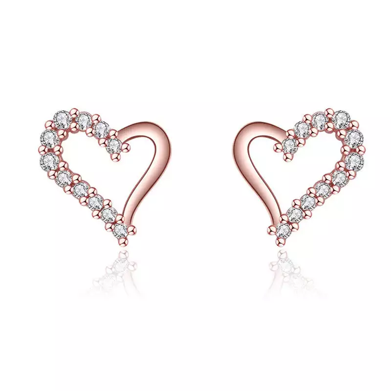 ROSE GOLD PLATED AMERICAN DIAMOND STUDDED HEART SHAPE KOREAN STUD EARRINGS