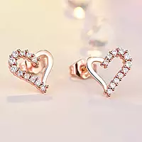 ROSE GOLD PLATED AMERICAN DIAMOND STUDDED HEART SHAPE KOREAN STUD EARRINGS