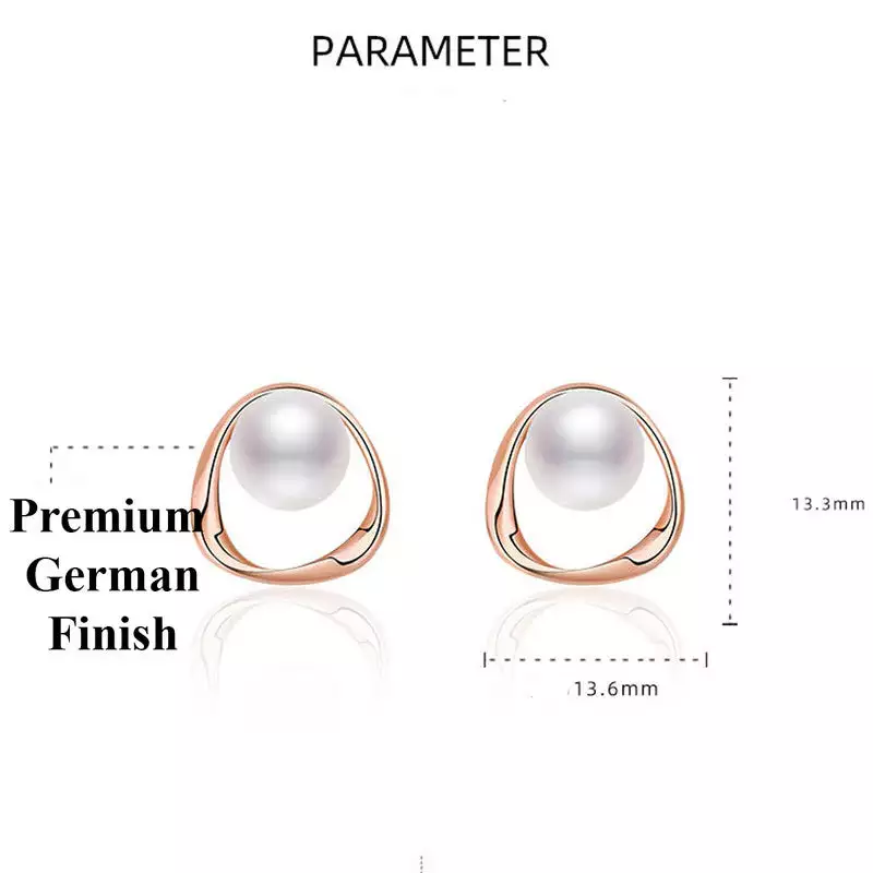 ROSE GOLD PLATED TRIANGLE SHAPED PEARL STUDDED KOREAN STUD EARRINGS