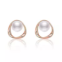 ROSE GOLD PLATED TRIANGLE SHAPED PEARL STUDDED KOREAN STUD EARRINGS