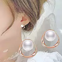 ROSE GOLD PLATED TRIANGLE SHAPED PEARL STUDDED KOREAN STUD EARRINGS
