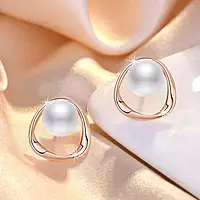 ROSE GOLD PLATED TRIANGLE SHAPED PEARL STUDDED KOREAN STUD EARRINGS
