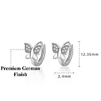 SILVER PLATED AMERICAN DIAMOND STUDDED BUTTERFLY SHAPE KOREAN HOOP EARRINGS&nbsp;