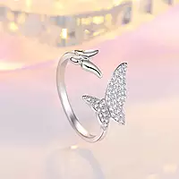 SILVER PLATED AMERICAN DIAMOND STUDDED BUTTERFLY SHAPE CONTEMPORARY KOREAN FINGER RING