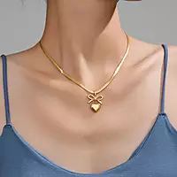 GOLD PLATED ANTI TARNISH BOW KNOT HEART THEMED PENDANT