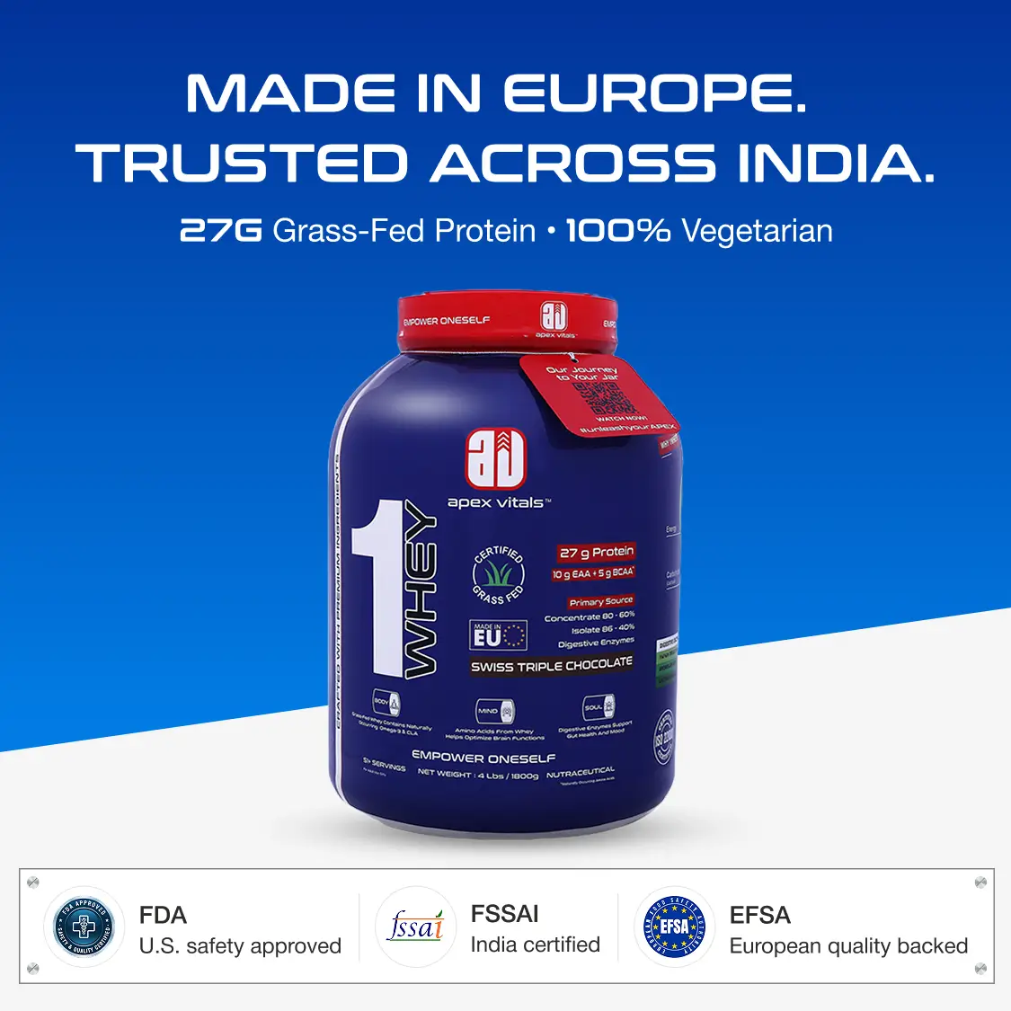 Apex Vitals 1 Whey Protein 4 Lbs