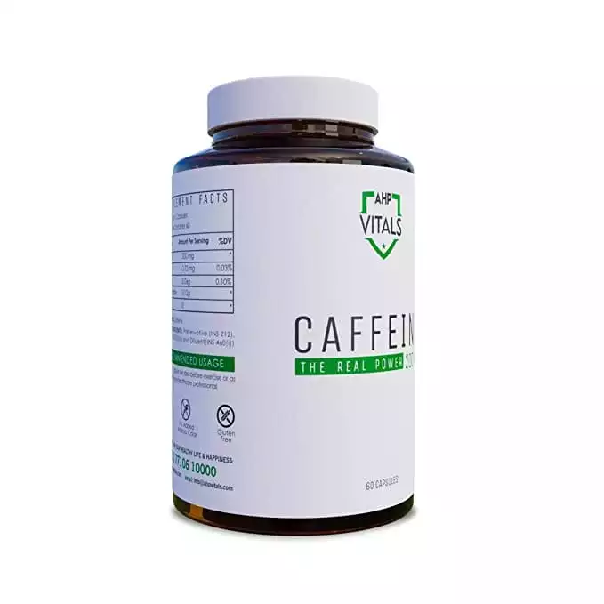 AHP VITALS Caffeine 200mg, 60 Capsules - Pre-Workout Supplement to Boost Mental Focus and Energy