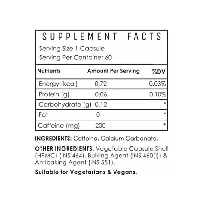 AHP VITALS Caffeine 200mg, 60 Capsules - Pre-Workout Supplement to Boost Mental Focus and Energy