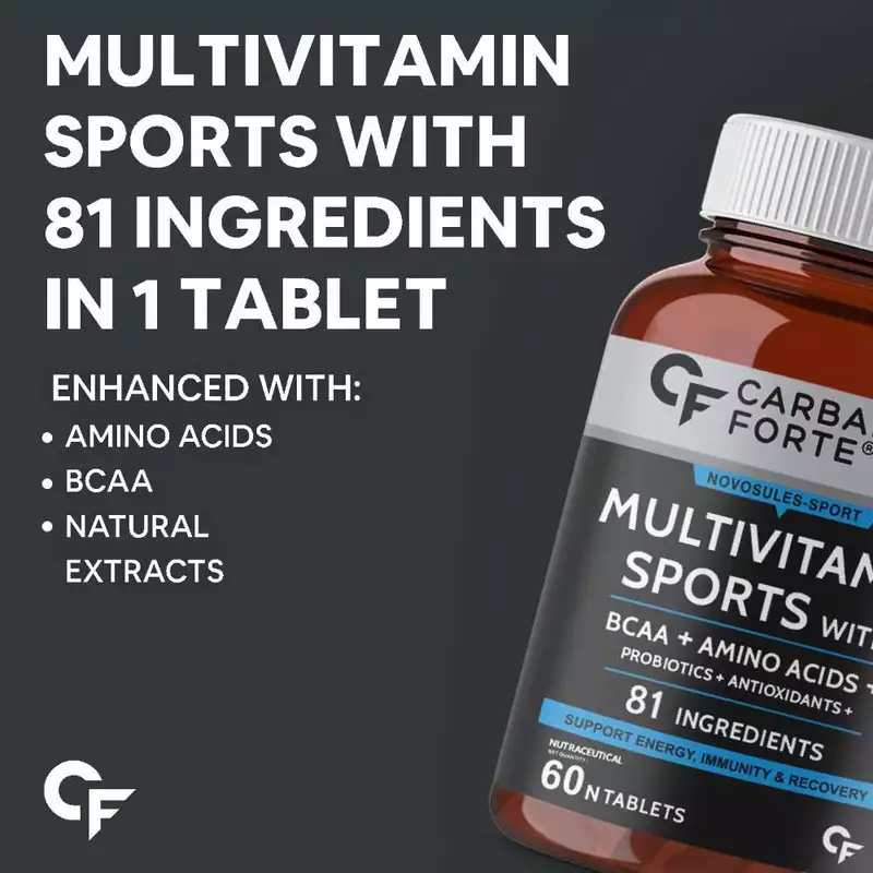Carbamide Forte Multivitamin Sports Tablets for Men &amp; Women w/ BCAA, Amino Acids, Probiotics &amp; Antioxidants