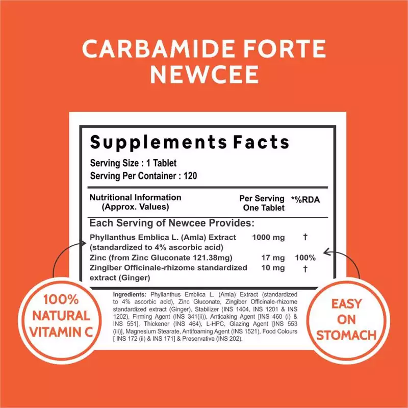 Carbamide Forte Natural Vitamin C 1000mg Amla Extract With Zinc For Immunity &amp; Skincare