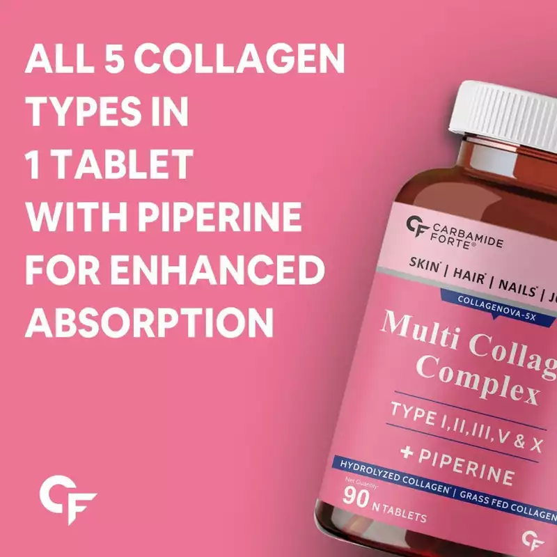 Carbamide Forte Hydrolyzed Multi Collagen Peptide – All 5 Types of Collagen Including TYPE I, II, III, V &amp; X