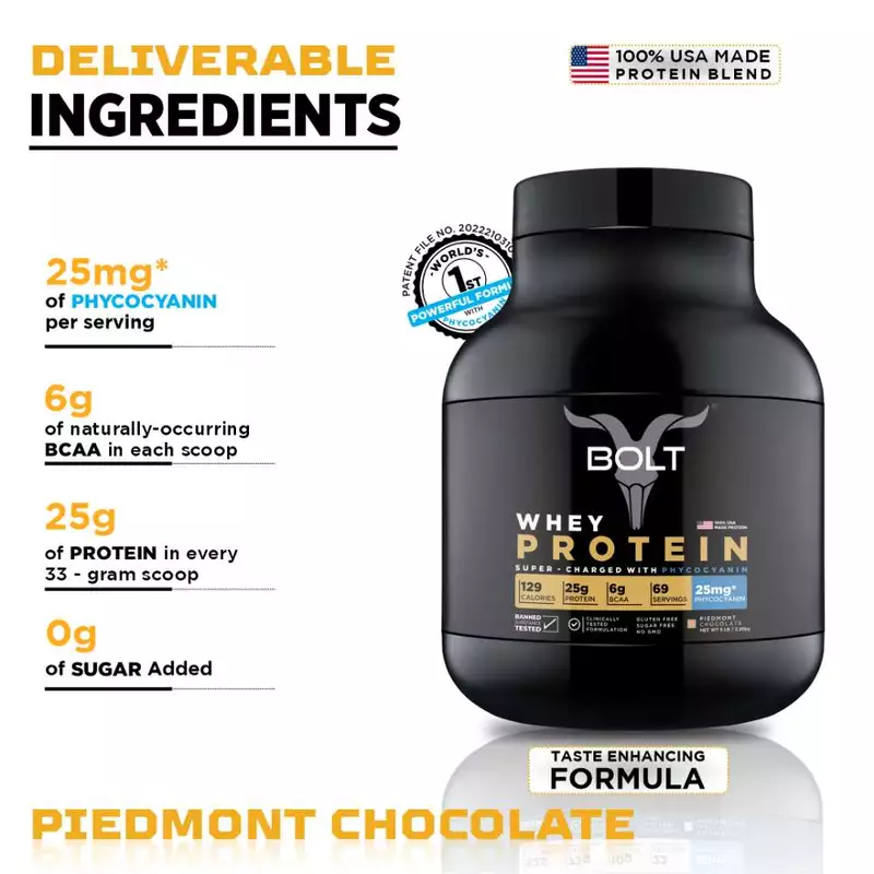 Bolt 100% Whey Protein Super-Charged With Phycocyanin