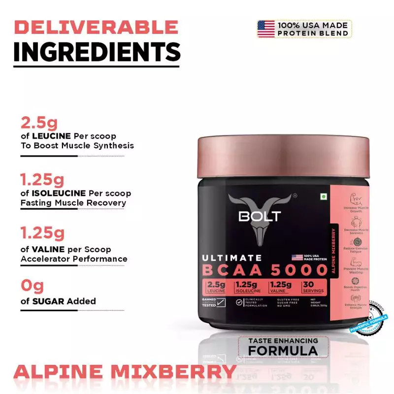 Bolt Ultimate BCAA 5000 Well-Founded 2:1:1 Leucine, Isoleucine & Valline