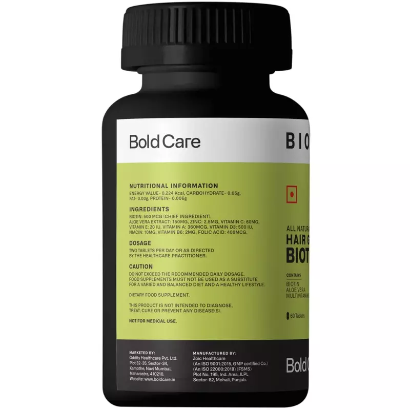 Bold Care Organic Biotin: Vitamins, Zinc &amp; Aloe Vera Extract Tablets for Hair Growth &amp; Strengthening