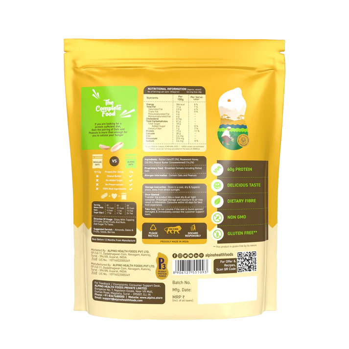 Alpino High Protein Rolled Oats Honey 1kg