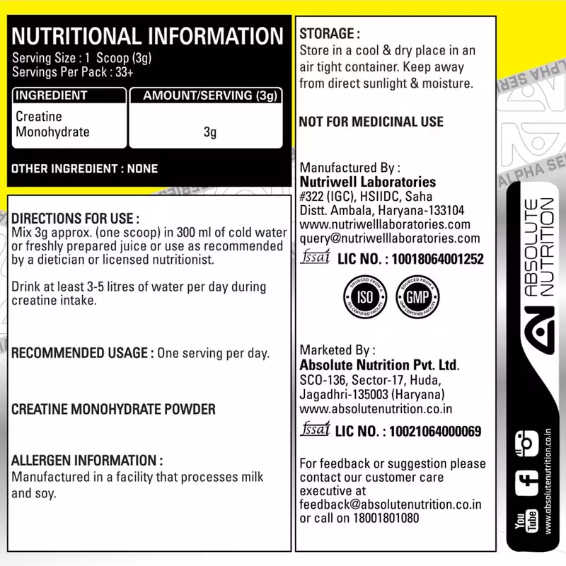 Absolute Nutrition’s Alpha Series Exclusive Creatine Monohydrate (Unflavoured)