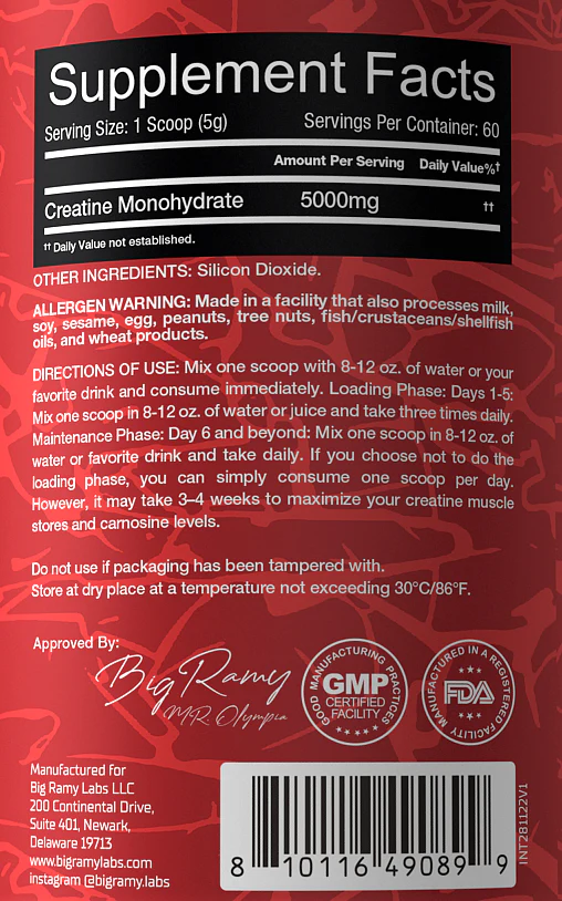 Big Ramy Labs Red Rex Creatine, Unflavored, 300 Gm