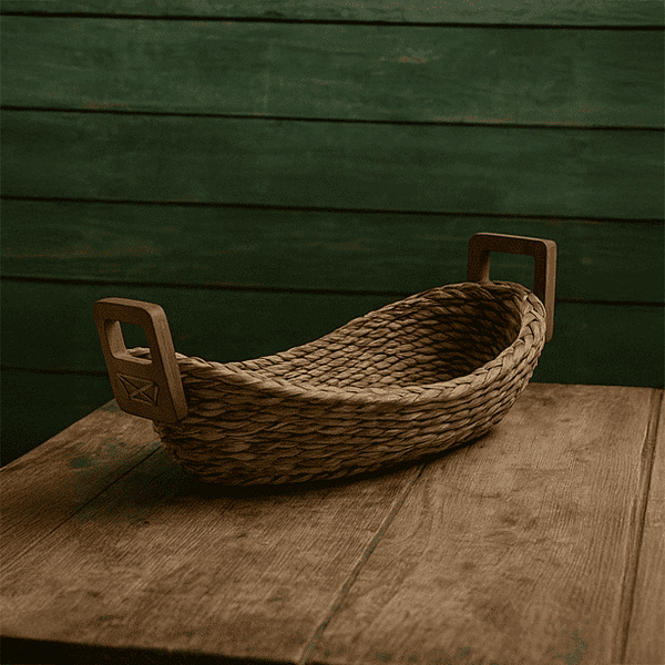 Fruit tray with wooden handle