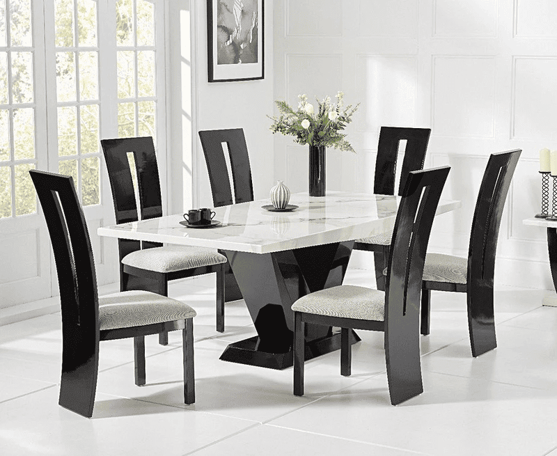 Modern Marble Top Six Seater Dining Table Set (White)