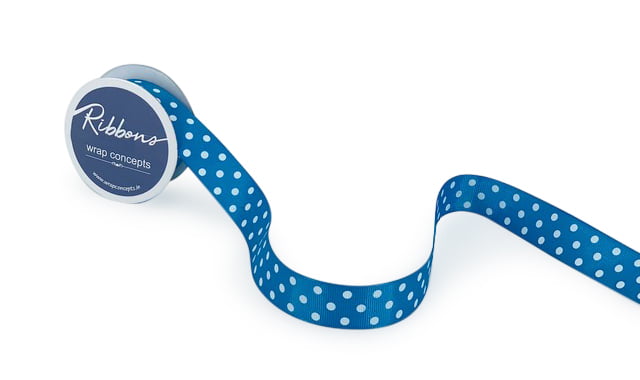 Polka Dot Ribbon - Blue With White-Blue-2.5 cms-10 yards