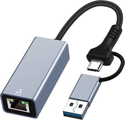 USB 3.0 + Type-C to RJ45 LAN Adapter | 10/100 Mbps Ethernet Converter ,Compatible with Laptop, MacBook & Gaming Console USB 3.0 + Type-C to RJ45 LAN Adapter | 10/100 Mbps Ethernet Converter ,Compatible with Laptop, MacBook & Gaming Console