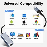 USB 3.0 + Type-C to RJ45 LAN Adapter | 10/100 Mbps Ethernet Converter ,Compatible with Laptop, MacBook & Gaming Console USB 3.0 + Type-C to RJ45 LAN Adapter | 10/100 Mbps Ethernet Converter ,Compatible with Laptop, MacBook & Gaming Console