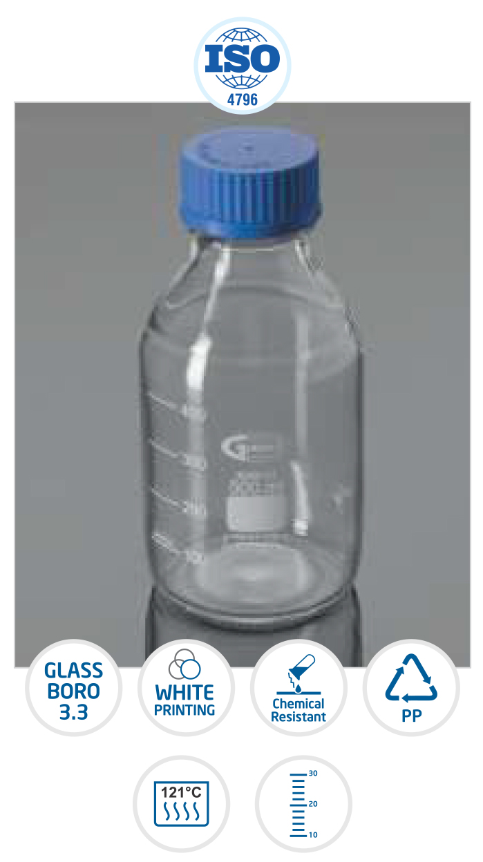 Screw Cap Bottle Clear Narrow Mouth, Complies with DIN/ISO 4796 GLASSCO