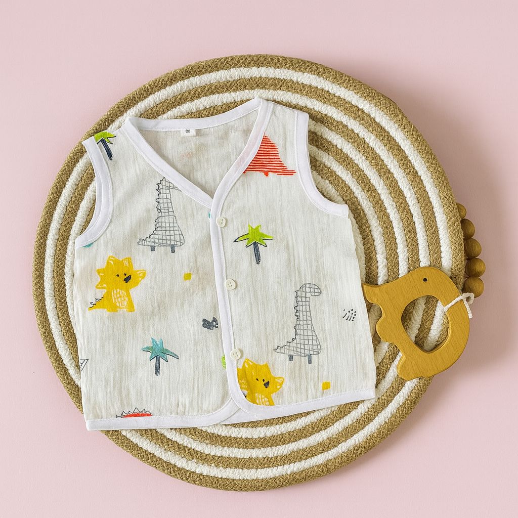 Premium Crinkled Muslin Cotton Jhabla (0–3 Months) – Without Sleeves Premium Crinkled Muslin Cotton Jhabla (0–3 Months) – Without Sleeves