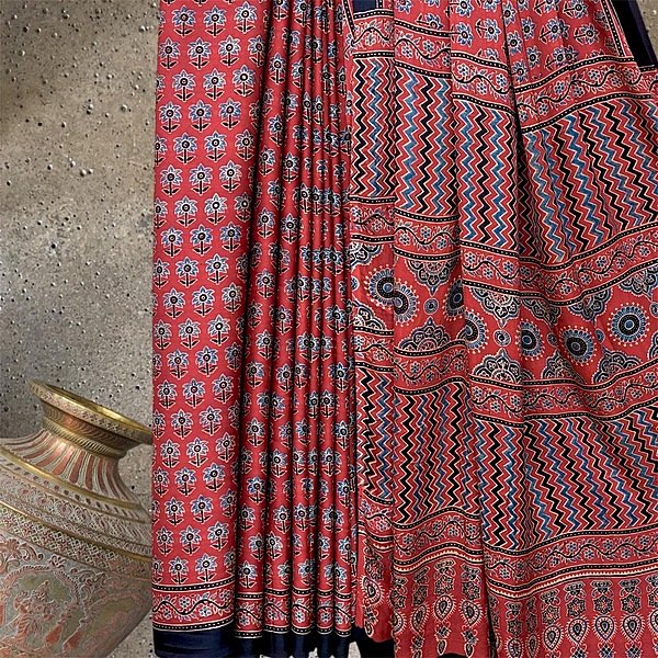 Ajrakh Modal Silk Saree #5
