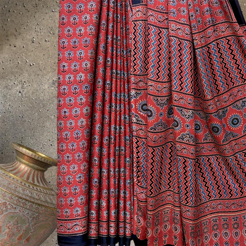 Ajrakh Modal Silk Saree #5