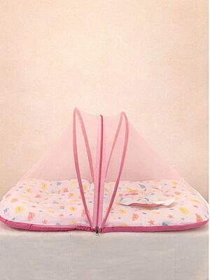 Muslin Foldable Baby Net Bed – Soft Pink