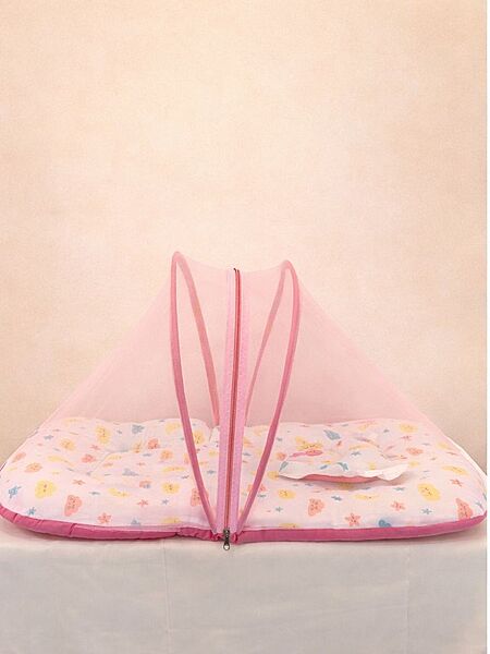 Muslin Foldable Baby Net Bed – Soft Pink